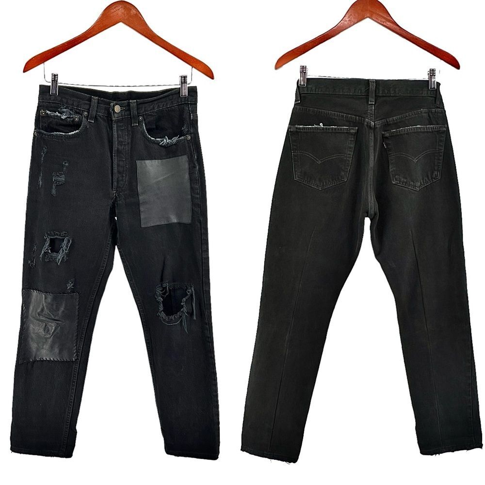 Reformation x Levis Redone Women Jeans 30in Waist 501 Black Distressed Grunge